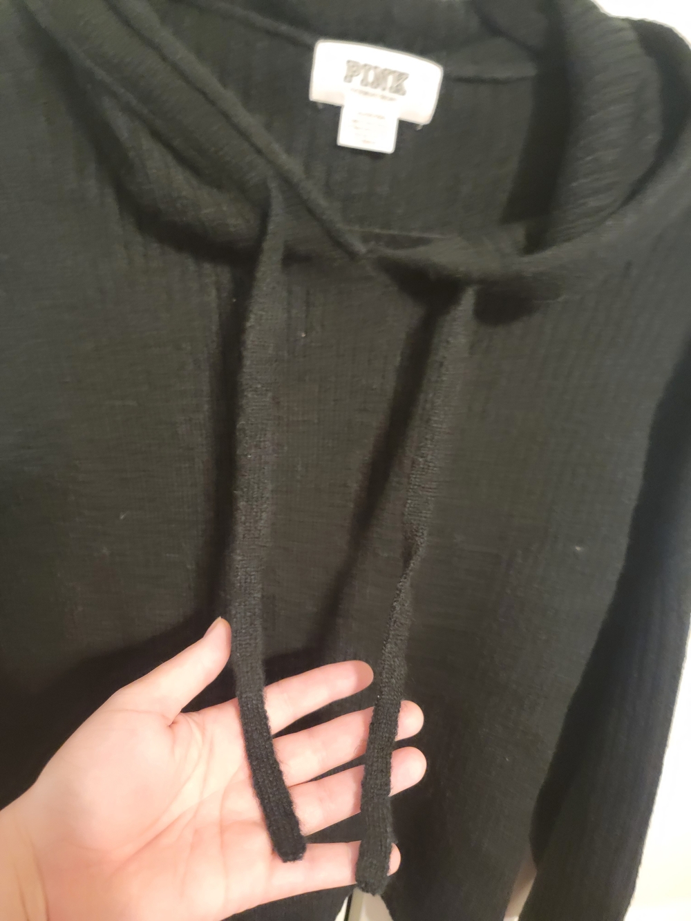 PINK Victoria's Secret Black Ribbed Hooded Sweater - Picture 4 of 4